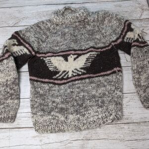 Handmade Cowichan Style Pullover Crew neck Sweater With Eagles